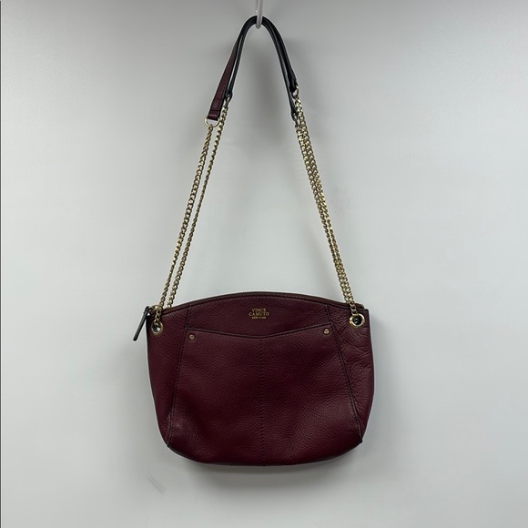 Vince Camuto Pebbled Leather Crossbody Handbag Burgundy 11"x8" - Picture 1 of 5